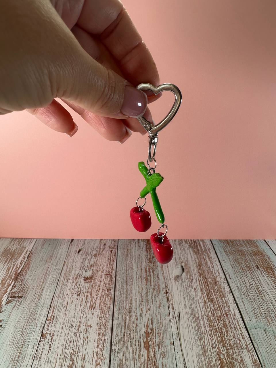 Red Cherry Charm Keychain