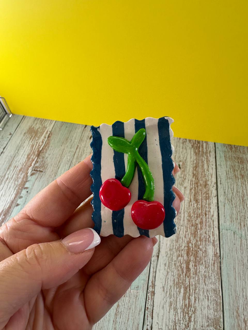 Cherry Pastry Magnet (Blue Stripe)