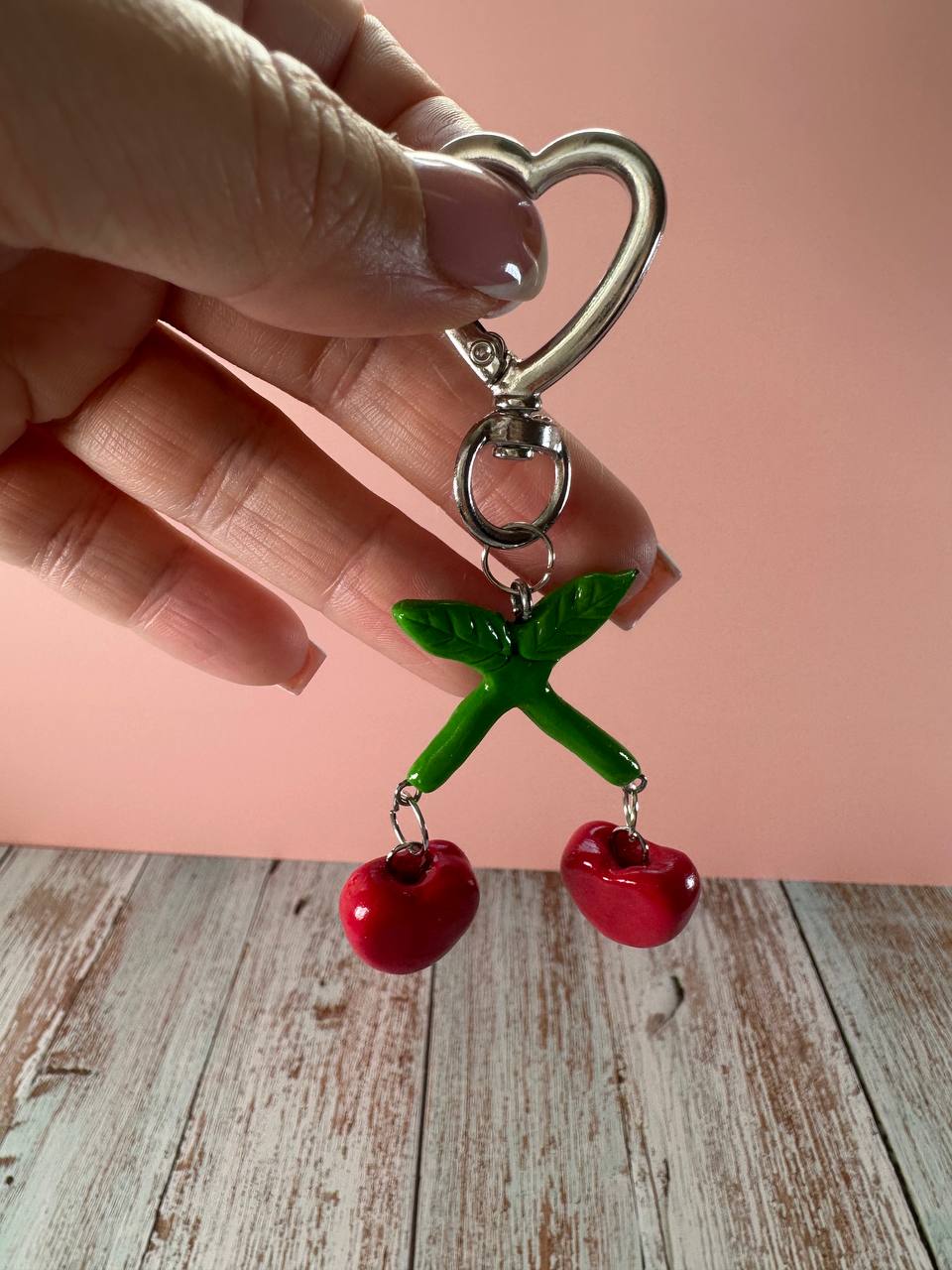 Red Cherry Charm Keychain