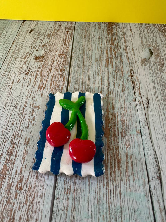 Cherry Pastry Magnet (Blue Stripe)