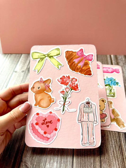 Cute Aesthetic Sticker Sheet – Kawaii Animals, Bows & Vintage Style Stickers