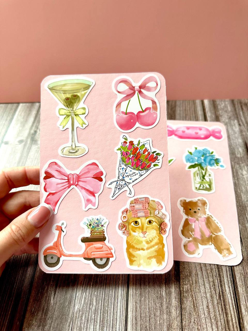 Cute Aesthetic Sticker Sheet – Kawaii Animals, Bows & Vintage Style Stickers