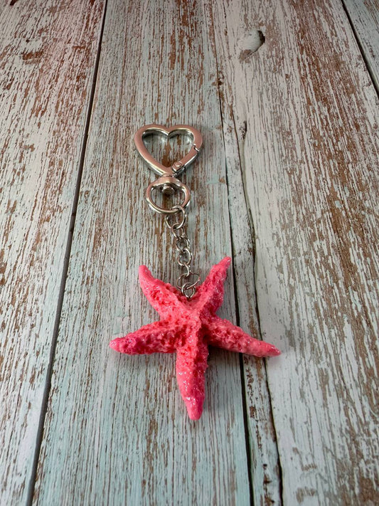 Beach Pink Starfish Keychain