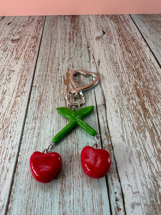 Red Cherry Charm Keychain